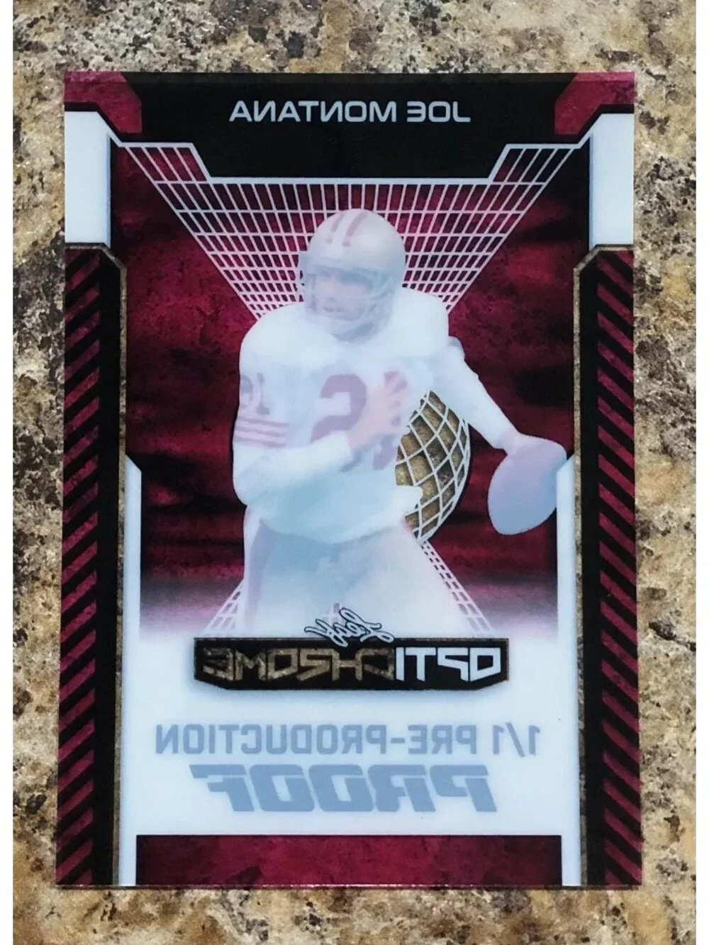 2025 Leaf Optichrome Joe Montana 1/1 Pre Production Proof Acetate